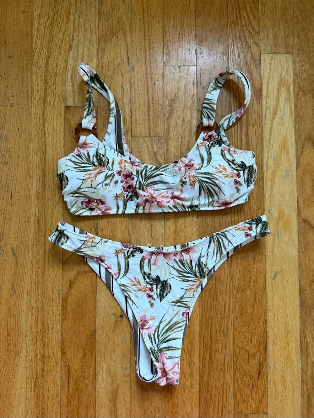Abercrombie & Fitch Reversible White Floral Bikini — Pink & Green Print